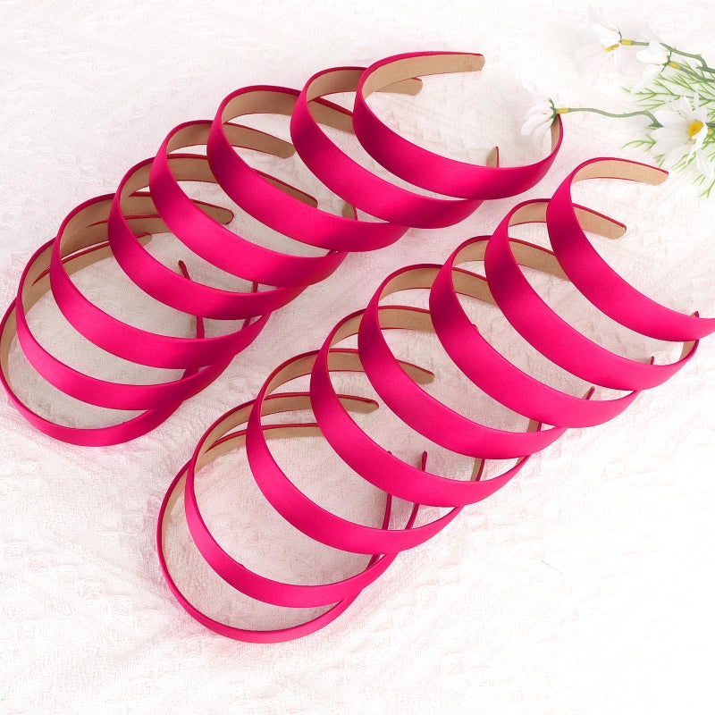 Semato 16 Pcs Hot Pink Headbands for Women and Girls 1 Inch Non-Slip Hair Bands Dseign DIY Craft Hair Accessories - Image 3